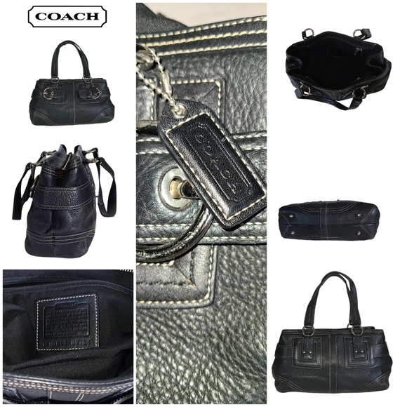 COACH HAMPTON BLACK PEBBLE GRAIN LEATHER TOTE BAG - Picture 2 of 12